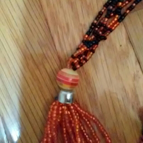 Orange & Black Beaded Necklace &  Earring Set - Picture 2 of 4